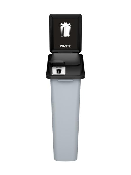 Waste Wise 23 Gallon Recycled HDPE Waste and Recycling Bin for Commercial Spaces - (Black/Grey w/Sign & Lid, Trash) - color: Black Grey Trash