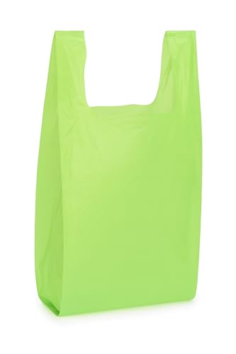 Lime Green Medium T-Shirt Bags, Bold .48 Mil HDPE, 11.5"x6"x21" - 100 Pack - color: Lime Green, size: 11.5x6x21 Inch (Pack of 100)