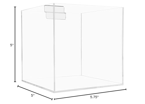 Marketing Holders 5 Inch Slatwall Retail Bin Clear Acrylic Merchandise Storage Organizer Bulk Product Dump Box Single Pocket Caddy for Retail Stores and Service Centers - size: 5"W x 5"D x 5.75"H
