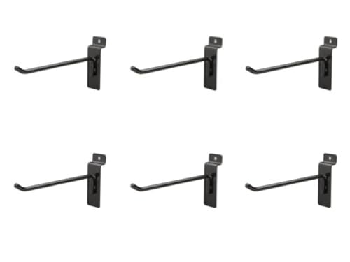 Jifram Easy Living 01100690 Easy Wall Bag of Six 6-Inch 45 Degree Black Metal Slatwall Hooks with Stabalizer and Double Hook Clips