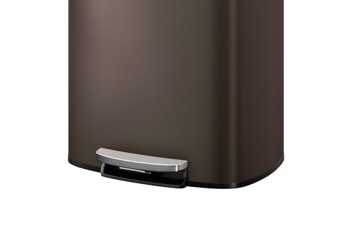 Garvee 13 gal / 50 L Metal Kitchen Trash Can with Lid, Large Rustproof Garbage Can for Kitchen, Step-on Trash Bin with Inner Bucket, Rear Handle, Soft Close Lid, Brown - color: Brown, size: 13.2 gal Single