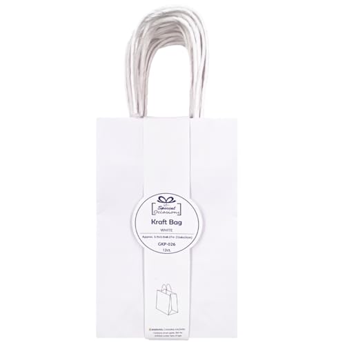 Angels Craft 12 Pack Kraft Bags with Handles - 8" x 5" - White Colors | Durable Paper Gift Bags for Retail, Birthday, Party & DIY Projects - color: White, style: Medium