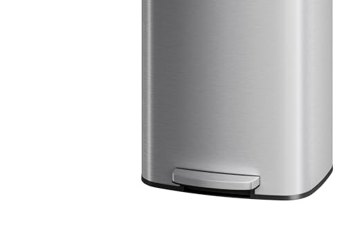 Garvee 21 gal / 80 L Stainless Steel Trash Can with Lid, Large Garbage Can for Kitchen, Rustproof Step-on Kitchen Metal Trash Bin with Liner Rim, Rear Handle, Soft Close Plastic Lid, Silver - color: Silver, size: 21.1 Gallons