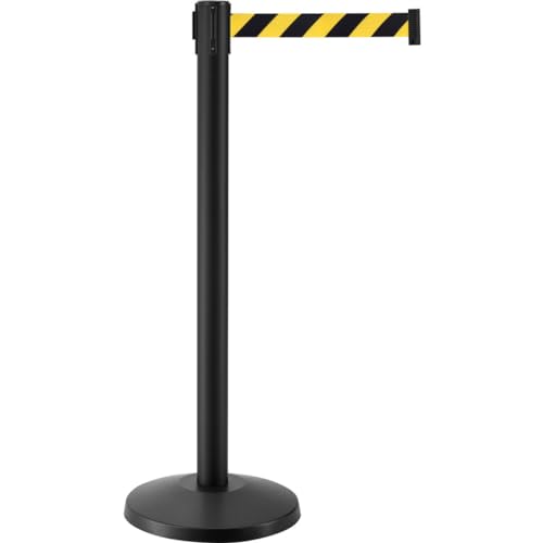 Global Industrial Retractable Belt Barrier, 40" H Black Steel Post with 16