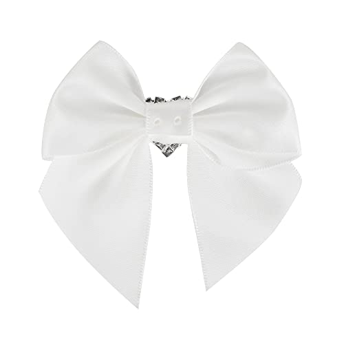 AIMUDI White Bows Satin Ribbon Rhinestone Bows 3" Premade Sparkle Bows with Gems Pre-Tied Craft Bows with Rhinestone Gift Bows for Wedding Sewing Crafts Gift Wrapping Baby Shower - 12 Counts - color: White