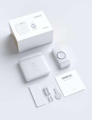 AVANTEK Wireless Doorbell, D-3F Waterproof Chime Kit Operating at Over 1300 Feet with 52 Melodies, 5 Volume Levels & LED Flash - color: Plug-in White