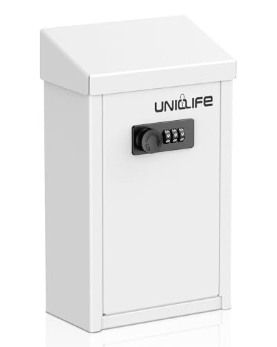 Uniclife Cash Box with Combination Lock, Wall Mounted Mailbox for Outside - color: White, size: Combo Lock