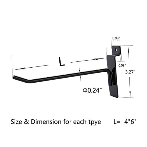 Dazzling Displays Slatwall Accessories: Box of 12 Black Metal Slatwall Hooks, Six 4 Inch and Six 6 Inch, Essential Slat Wall Accessory