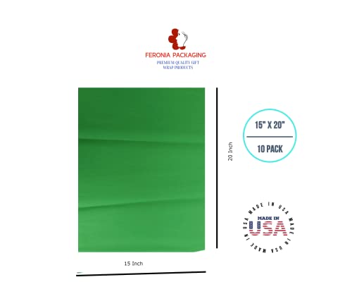 Groovy Green Tissue Paper Squares, Bulk 10 Sheets, Premium Gift Wrap and Art Supplies for Birthdays, Holidays, or Presents by Feronia packaging, Large 15 Inch x 20 Inch Made in USA - color: GroovyGreen