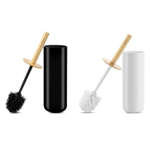 Black Toilet Bowl Brush and Holder Set,Cute Rv Bamboo Cleaner Scrubber - color: Black 1p