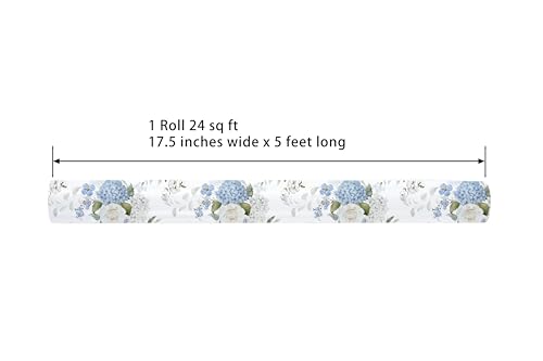 Cuitpan Reversible Floral Wrapping Paper Roll – Blue Hydrangea & White Rose, Light Blue on Back Side, Gift Wrap for Wedding, Bridal Shower, Anniversary, Mother's Day, Birthday, 17 Inches x 16.5 Feet - color: Floral-Blue