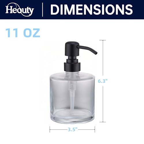 Clear Glass Soap Dispenser with Rust Proof Stainless Steel Pump, Matte Black Refillable Liquid Hand Soap Dispenser for Bathroom, Kitchen (11Oz, Round) - color: Matte Black, size: 11 oz Round
