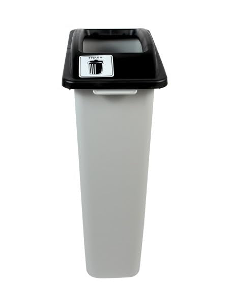 Waste Wise 23 Gallon Recycled HDPE Commercial Rectangle Slim Slender Compact Waste Trash Can or Recycling Bin with Handles - (Black/Grey, Trash) - color: Black Grey Trash