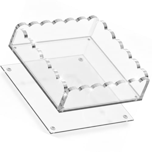 Acrylic Scalloped Display Tray with Magnetic Photo Mat,Vanity Organizer
