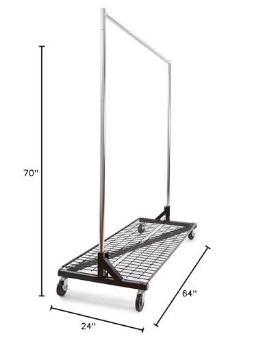 Econoco Brand Commercial Rolling Z-Rack with Wire Shelf - Black Base - color: Black, style: Z Rack with Base Shelf