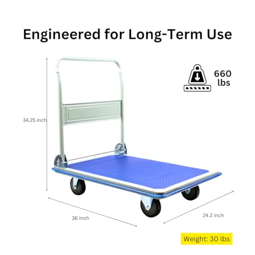 660 lbs Foldable Platform Truck Dolly with Swivel Wheels, Heavy Duty Moving Platform Hand Truck, 36.22 * 24.2 * 34.25 inches (PH300IRON) - size: PH300IRON