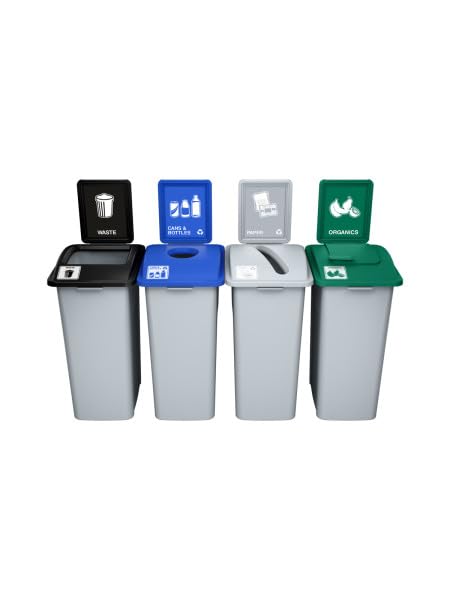 Waste Wise Four XL Units 128 Gallon Capacity Recycling Center for Cans Bottles, Paper, Organics and Waste - XL Signs - size: XL Signs