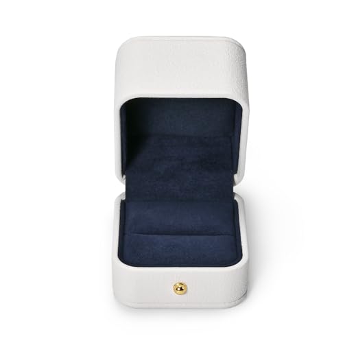 White PU Leather Proposal Engagement Ring Gift Box - color: Blue Ring Box