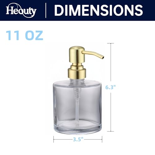 Clear Glass Soap Dispenser with Rust Proof Stainless Steel Pump, Gold Refillable Liquid Hand Soap Dispenser for Bathroom, Kitchen (11Oz, Round) - color: Gold, size: 11 oz Round