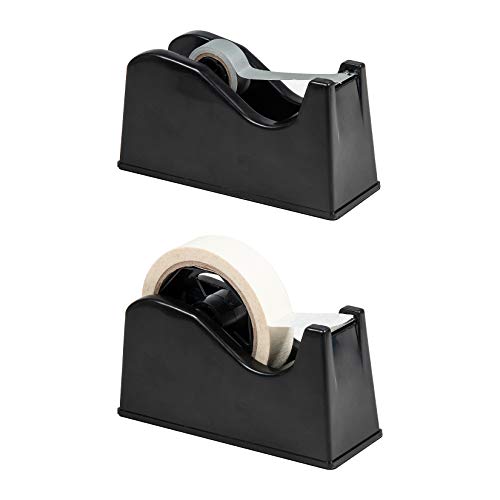 Desktop Tape Dispenser Adhesive Roll Holder (Fits 1" & 3" Core) with Weighted Nonskid Base (2P-Black) - color: 2p-black