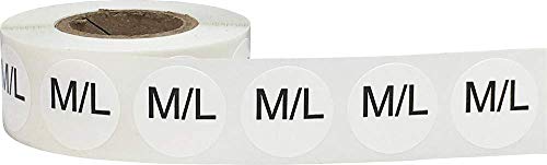 White Circle M/L Clothing Size Stickers for Retail Apparel 0.75 Inch 500 Total Adhesive Labels - color: M/L