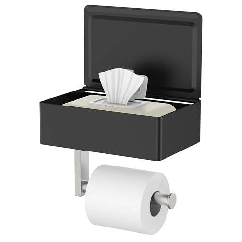 FORIOUS Toilet Paper Holder with Shelf, Wall-Mounted Modern Wipes Dispenser - color: Black & Brushed Nickel, size: Big 1 Pack-8" (L)