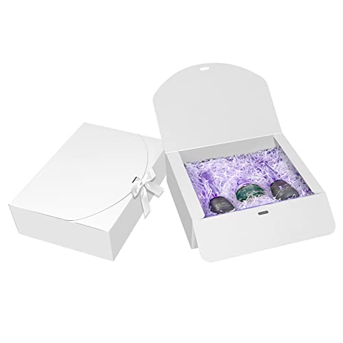 BoShahai 10 PCS Gift Boxes with Lids, 10.6x7.8x3.1 Inch Kraft Paper Gift Box, White with Ribbon, Bridesmaid Proposal Box for Wedding, Packaging, Present, Birthday, Cupcake (Pack of 2) - color: White, size: 10.6x7.8x3.1 Inch (Pack of 2)