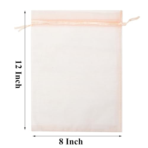FOCCIUP 25 PCS 8x12 Inches Organza Bags With Drawstring Candy Bags Mesh Pouches for Party Wedding Presents Gift - color: Peach
