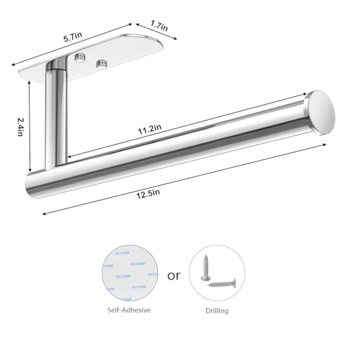 VAEHOLD Self Adhesive Paper Towel Holder Under Cabinet Mount, Wall Mounted Paper Towel Roll Holder for Kitchen, Bathroom, Wall - Stainless Steel (Bright Surface) - color: Polished Chrome, size: 1 Pack