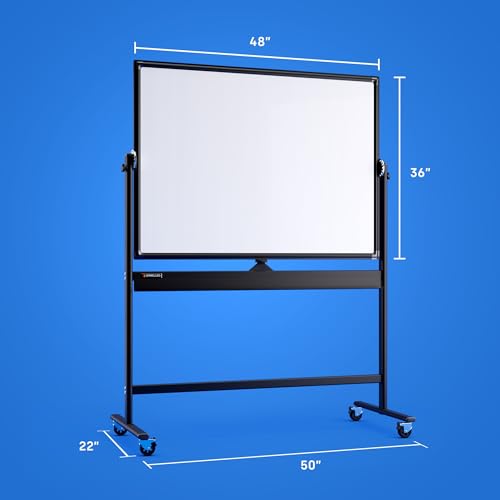Kamelleo Rolling Whiteboard on Wheels 48" x 36", Double Sided White Board - color: Jet Black, size: 48x36