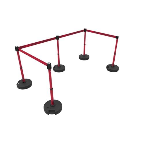 Banner Stakes PL4547 Plus X5 Retractable Belt Barrier Set - color: Red: Danger - Entrée Interdite, size: 60'