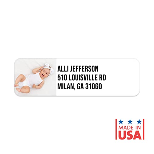 Custom Photo Upload Bold Rolled Address Labels / 250 Personalized Return Address Labels/Designer Address Stickers in Elegant Plastic Dispenser - size: 250 Labels, style: Block