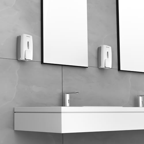 Commercial Soap Dispenser Wall Mount Manual Pump Hand Soap Dispenser 800ml Gel Liquid Hand Sanitizer Dispenser Self Adhesive for Home Bathroom (White) - color: White