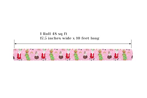 ZINTBIAL Dog Christmas Reversible Wrapping Paper Roll - Gift Wrap with Pink Polka Dots on Reverse - Perfect for Holidays, Pet Lovers & Christmas Gifting - 17.5 in x 33 ft (48 sq. ft) - color: Pink-Christmas