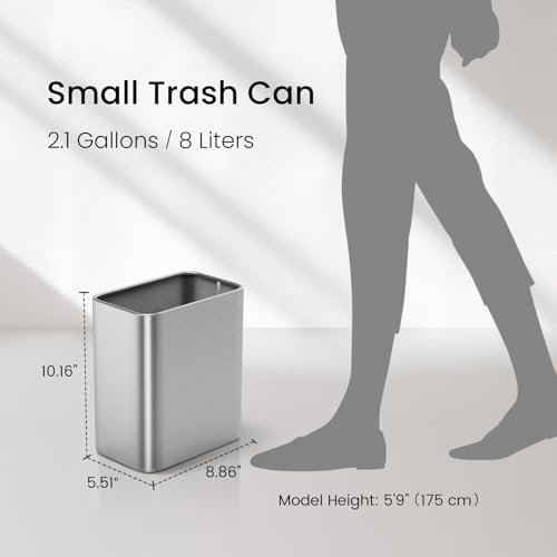 Cesun Small Bathroom Trash Can, 2.1 Gallons, Under Sink Wastebasket, Silver - color: Silver