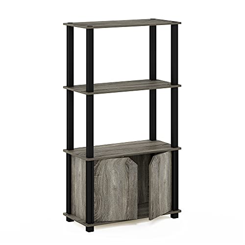 Furinno Go Green 4-Tier Storage Shelves, Book Shelf, French Oak - color: French Oak Grey/Black, size: 4-Tier with Cabinet