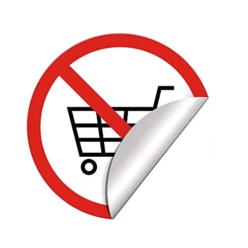 dealzEpic - No Shopping Cart Allowed Sign Sticker | Self-Adhesive Peel and Stick Vinyl Decal - 3.94 inches in Diameter - Pack of 4 Pcs - color: No Shopping Cart