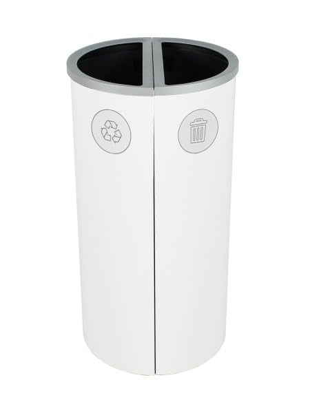 Slim Ellipse 8 Gallon Spectrum Powder Coated Steel Recylcing Bin Used for Commercial Spaces, Offices, Hotels, Apartments (White, Circle Opening - Bottles & Cans) - color: White, size: Circle Opening - Bottles & Cans
