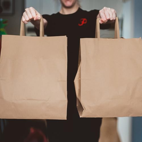 BagDream Kraft Paper Bags with Handles 12x7x14 Inch Large Brown 100Pcs Bulk