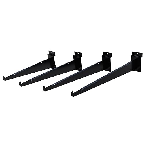 Black Slatwall Shelves 12 Inch, 24 PCS, Shelf Bracket with Lip - color: Black, size: 12 Inch