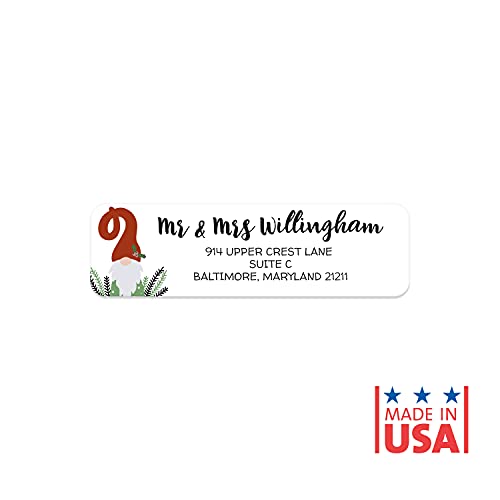 Holiday Gnome Rolled Address Label/Roll of 250 Adorable Christmas Personalized Address Labels/Designer Return Address Stickers in Elegant Plastic Dispenser - size: 250 Labels, style: Holiday Gnome
