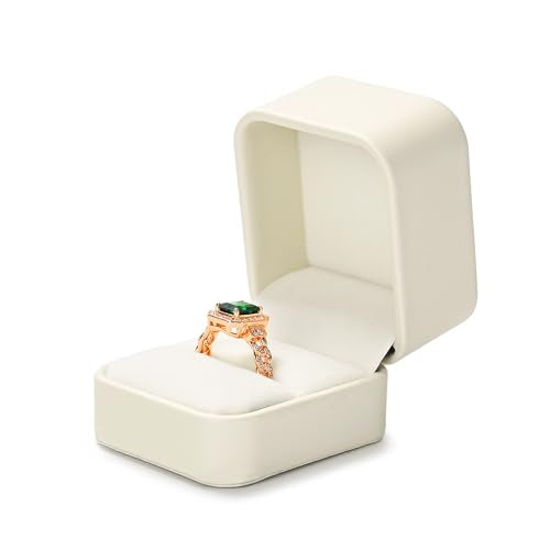 Beige PU Leather Proposal Engagement Ring Box Ring Gift Box - color: Beige Ring Box