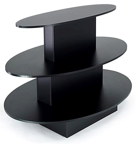 Only Hangers 3 Tier Display Tables in Black, White, or Maple - Available in Oval, Rectangular or Square (Oval/Round, Black) - color: Black, style: OVAL/ROUND