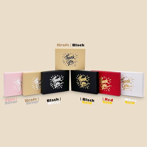 TheDisplayGuys 10pc Cardboard Gift Boxes with Lids and Paddings - Thank You - color: Black / Gold