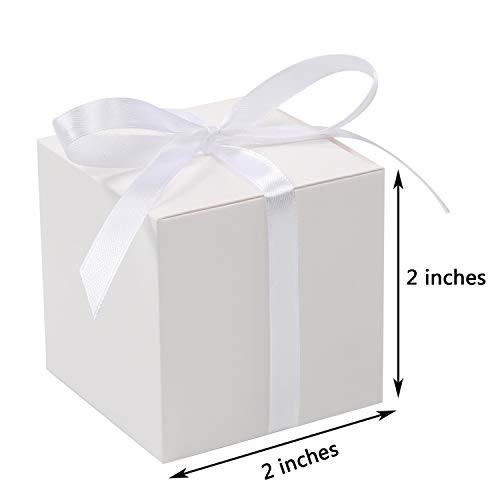 COTOPHER 60pcs Small Gift Boxes, 2x2x2 in Paper Gift Boxes with Ribbons - color: White, size: 2x2x2 Inch (Pack of 60)