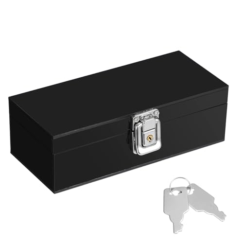 Acrylic Cash Box with Lock, Black Money Holder Organizer - color: Black, size: 7 x 3.1 x 2.3 Inch