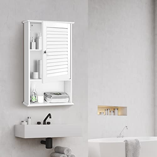 COSTWAY Bathroom Wall Cabinet, Large Capacity Storage Cabinet (White) - color: White