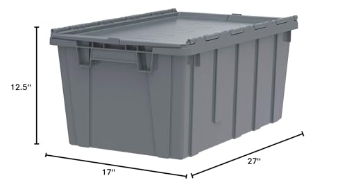 Buckhorn 17G Industrial Plastic Storage Container, Lid Attached, Stackable - color: Grey