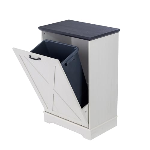 13 Gallons Tilt Out Trash Can Cabinet, Black and White - color: Black and White