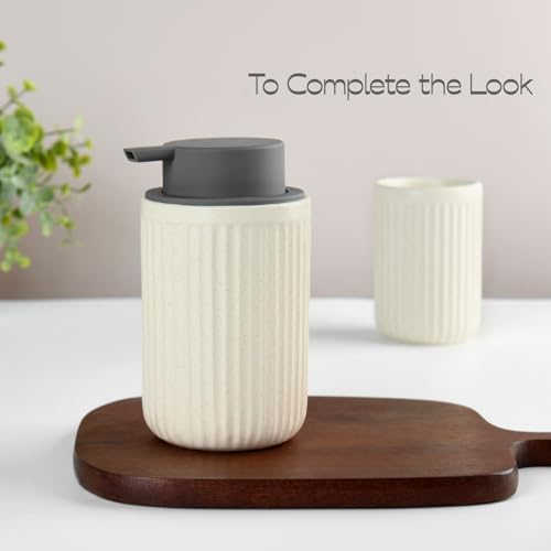 Speckled Beige Rippled Ceramic Foaming Soap Dispenser, Modern - color: Beige,brown,grey